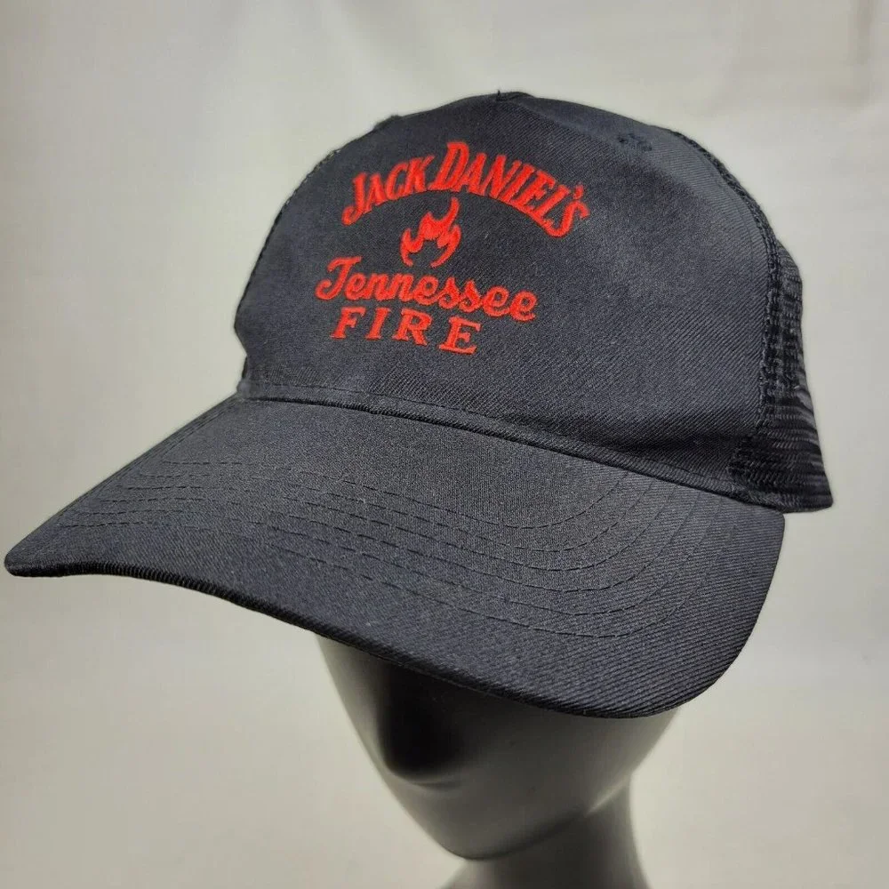 Jack Daniels Tennessee Fire Strap Back Hat Trucker Cap Black Mesh